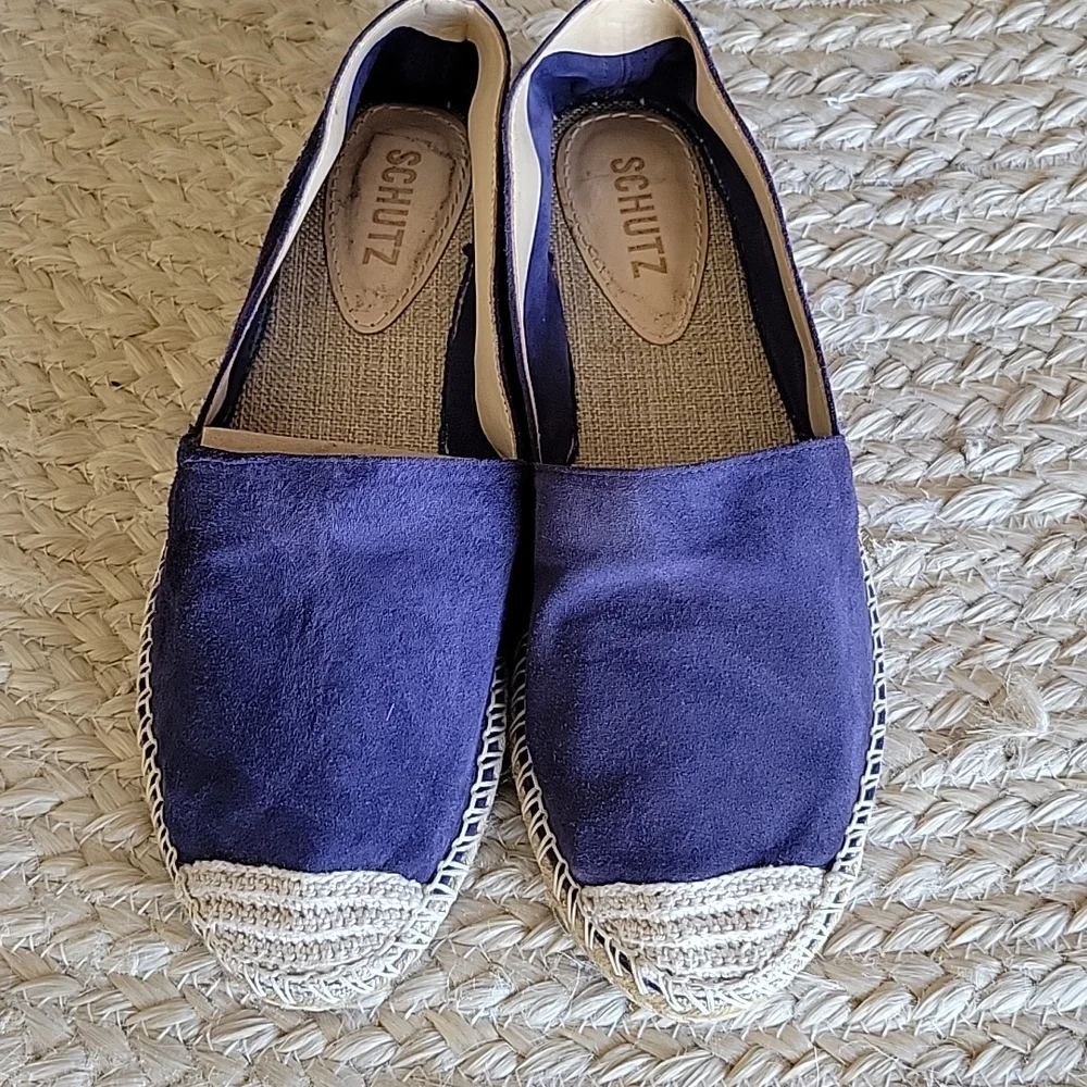LIKE NEW Schutz Sachi Navy‎ Suede Espadrille Women Size 8 Coastal Tomato Girl